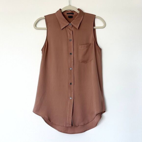 EUC Theory Yarine TS 100% Silk Sleeveless Blouse Deep Cameo Pink Small Workwear - Picture 3 of 16